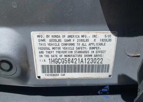 2001 Honda Accord Sdn Lx z USA, uszkodzony, nr VIN 1HGCG56421A123022